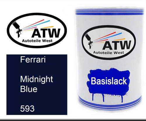 Ferrari, Midnight Blue, 593: 500ml Lackdose, von ATW Autoteile West.